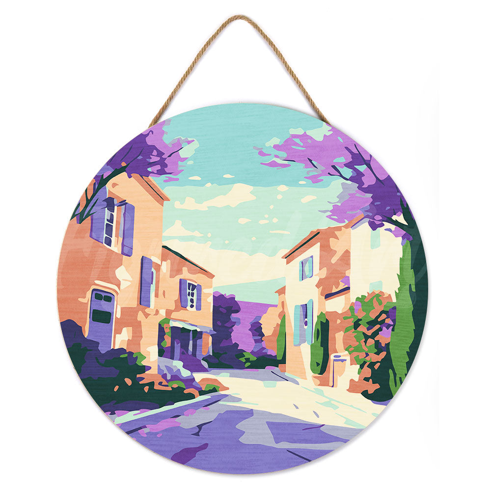 Malen nach Zahlen auf Holzscheibe – Frühling in der Provence