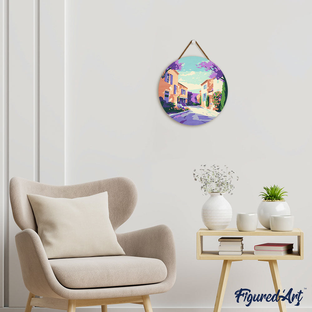 Malen nach Zahlen auf Holzscheibe – Frühling in der Provence