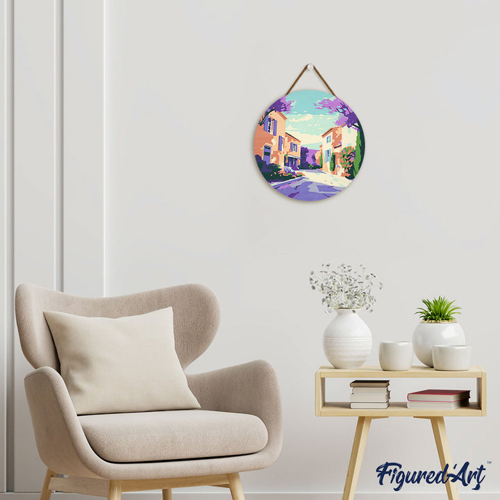 Malen nach Zahlen auf Holzscheibe – Frühling in der Provence