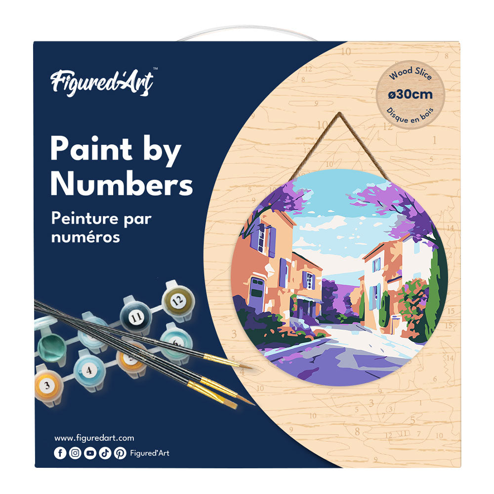 Malen nach Zahlen auf Holzscheibe – Frühling in der Provence