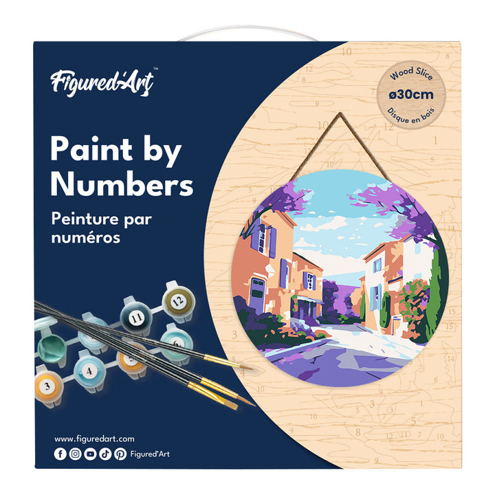 Malen nach Zahlen auf Holzscheibe – Frühling in der Provence