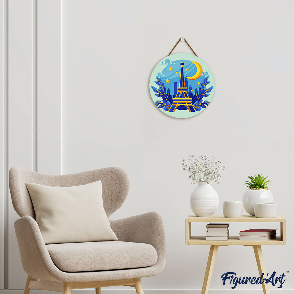 Malen nach Zahlen auf Holzscheibe – Eiffelturm