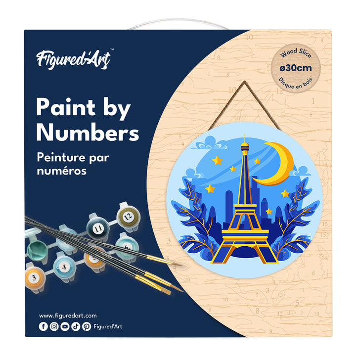 Malen nach Zahlen auf Holzscheibe – Eiffelturm