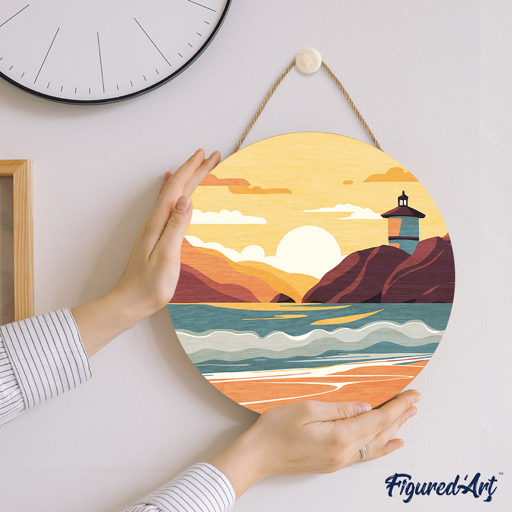 Malen nach Zahlen auf Holzscheibe – Strand von Malibu