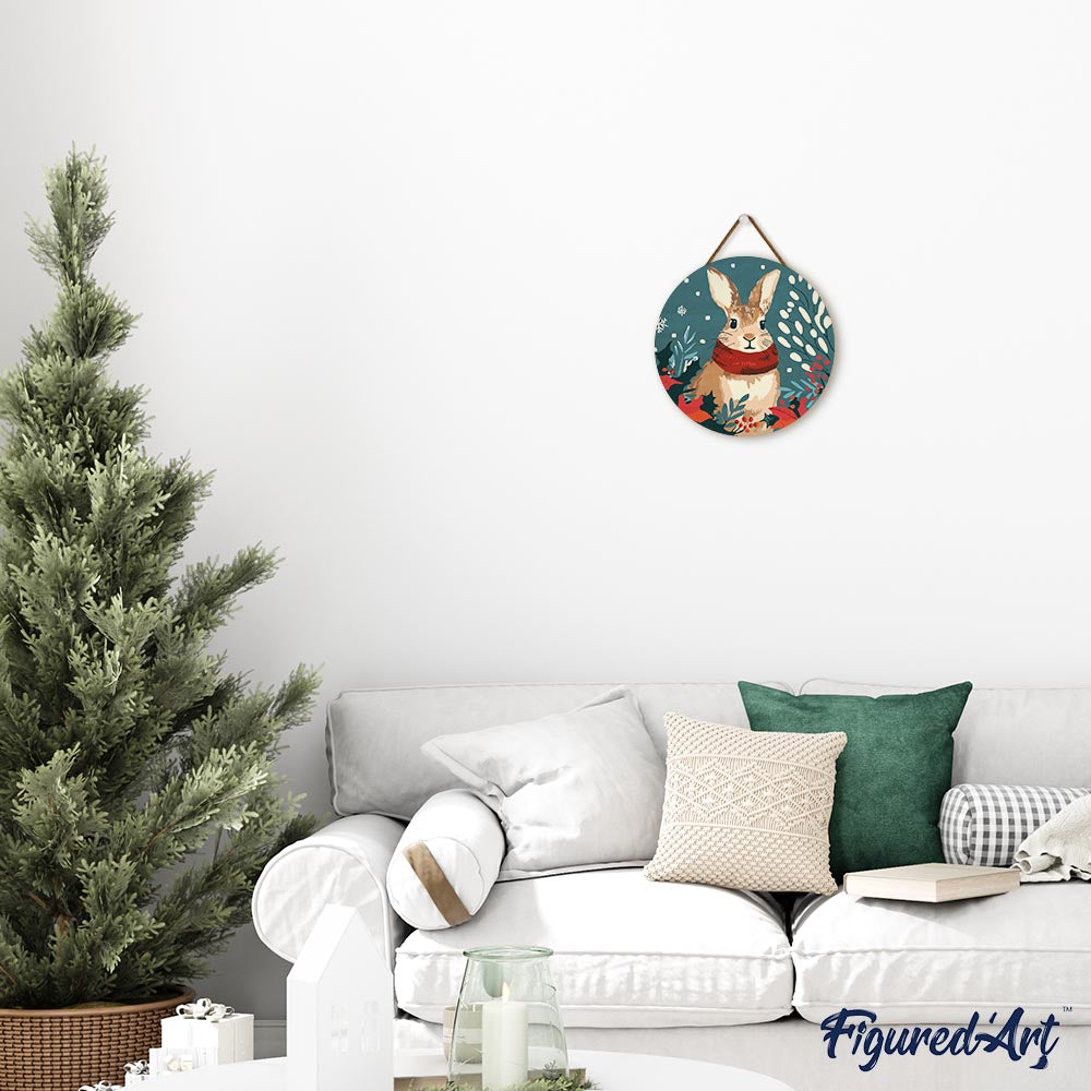 Malen nach Zahlen auf Holzscheibe – Weihnachtshase - Kidis Art