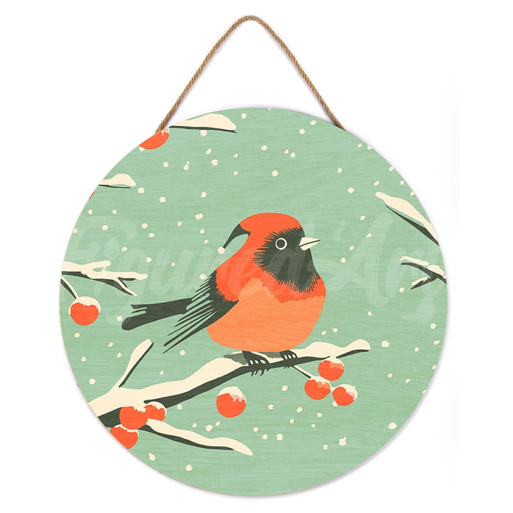 Malen nach Zahlen auf Holzscheibe – Roter Wintervogel