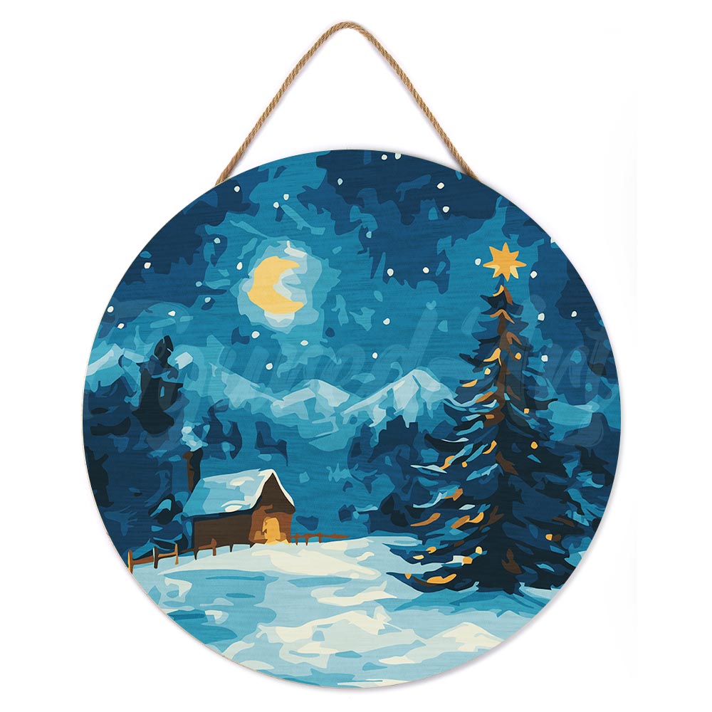 Malen nach Zahlen auf Holzscheibe – Sternennacht zu Weihnachten