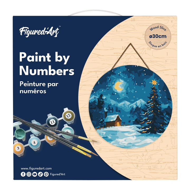 Malen nach Zahlen auf Holzscheibe – Sternennacht zu Weihnachten