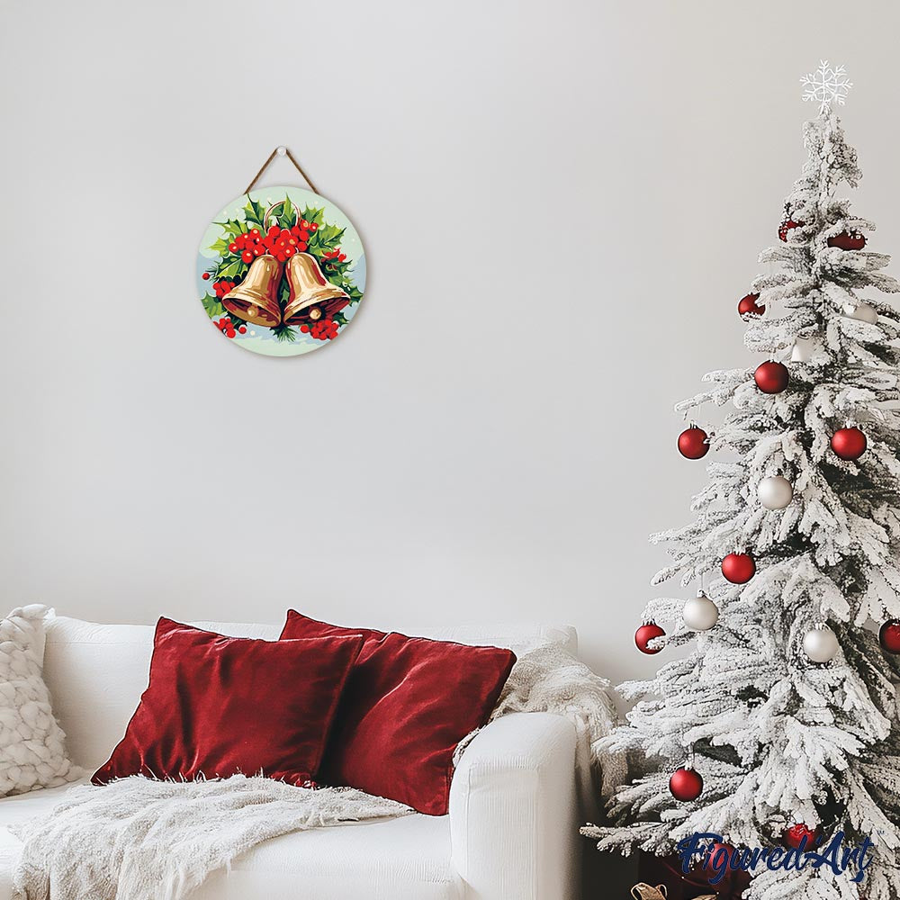 Malen nach Zahlen auf Holzscheibe – Weihnachtsglocken