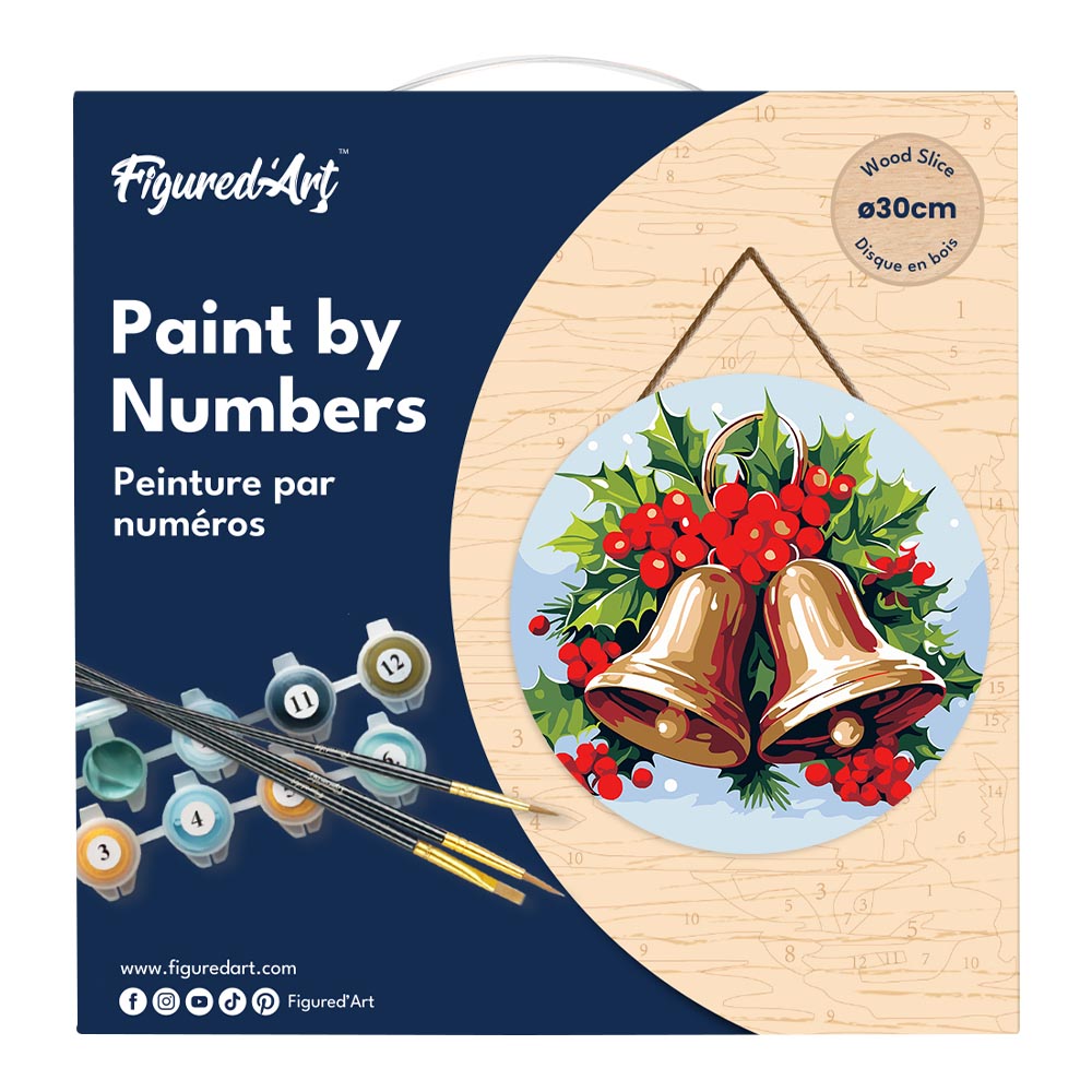 Malen nach Zahlen auf Holzscheibe – Weihnachtsglocken