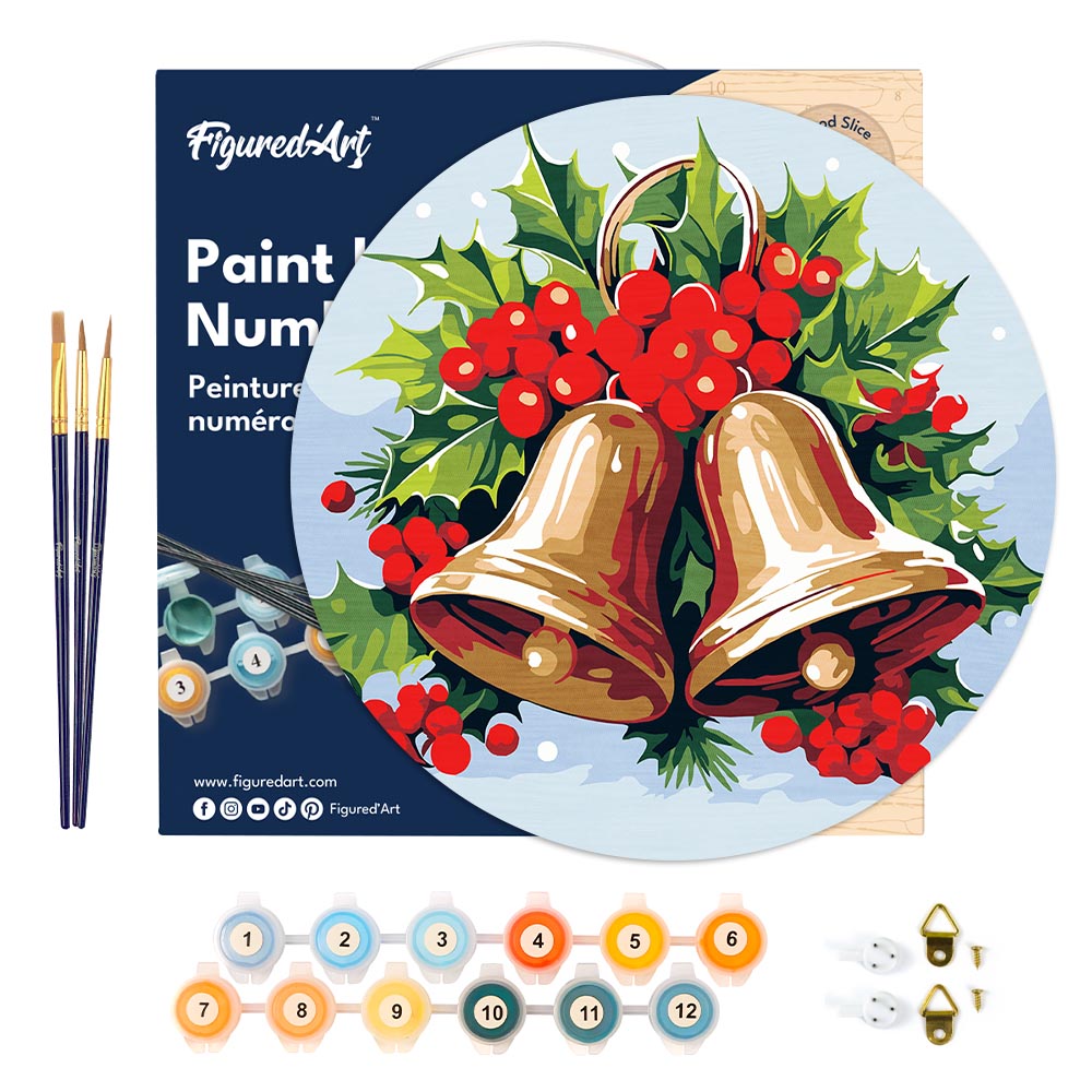 Malen nach Zahlen auf Holzscheibe – Weihnachtsglocken