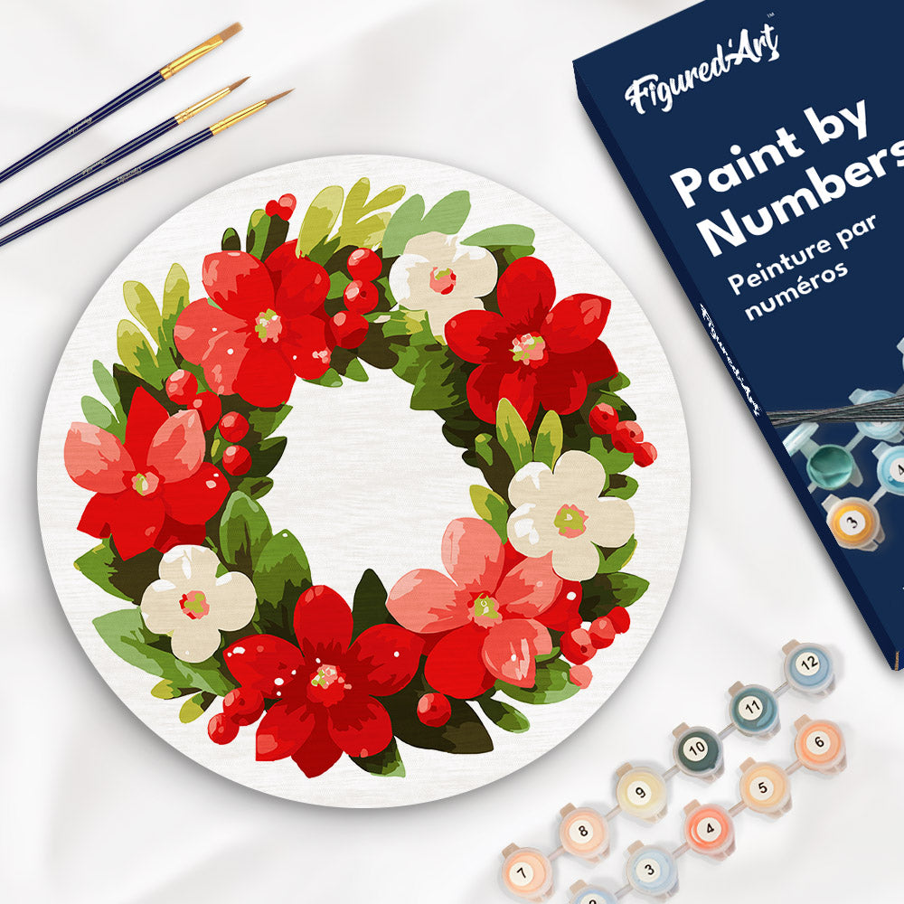 Malen nach Zahlen auf Holzscheibe – Blumenkranz zu Weihnachten - Kidis Art