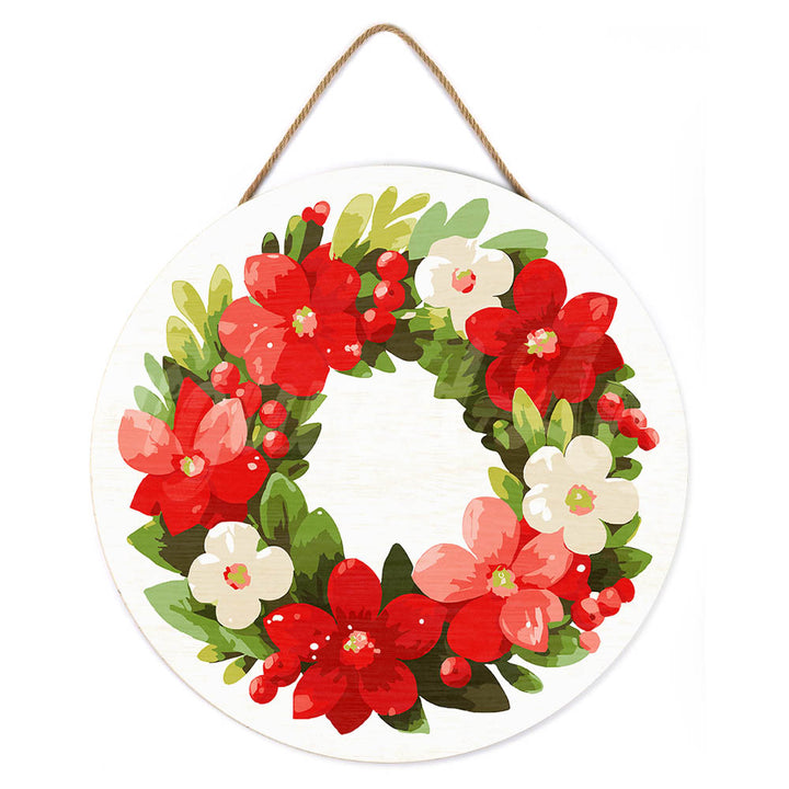 Malen nach Zahlen auf Holzscheibe – Blumenkranz zu Weihnachten