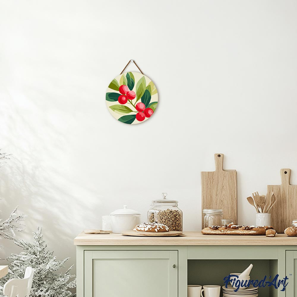 Malen nach Zahlen auf Holzscheibe – Preiselbeeren 