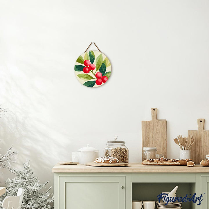 Malen nach Zahlen auf Holzscheibe – Preiselbeeren 