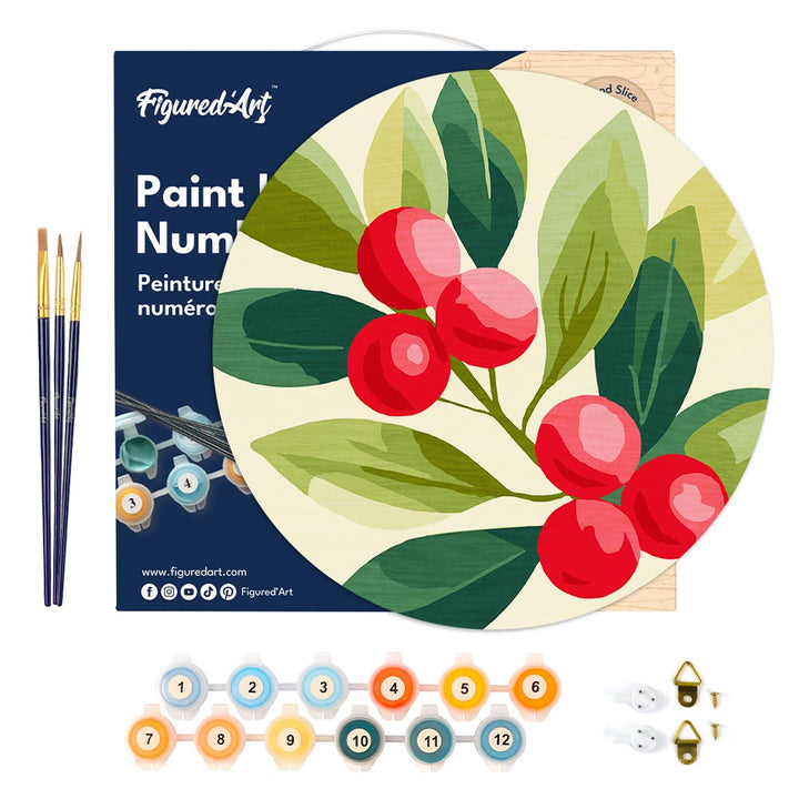 Malen nach Zahlen auf Holzscheibe – Preiselbeeren 