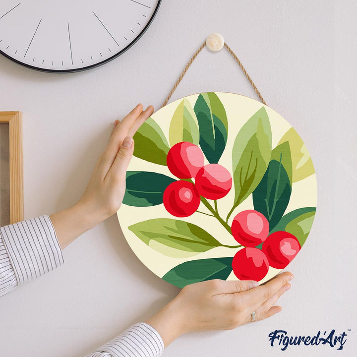 Malen nach Zahlen auf Holzscheibe – Preiselbeeren 