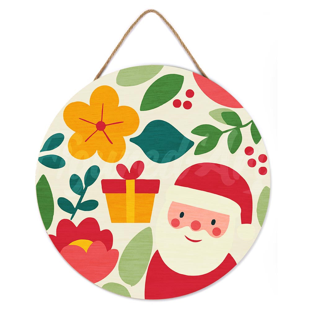 Malen nach Zahlen auf Holzscheibe – Weihnachtsmann und Blumen