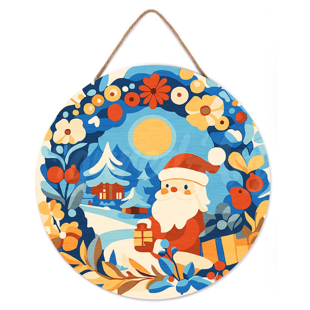 Malen nach Zahlen auf Holzscheibe –  Kranz und Weihnachtsmann - Kidis Art