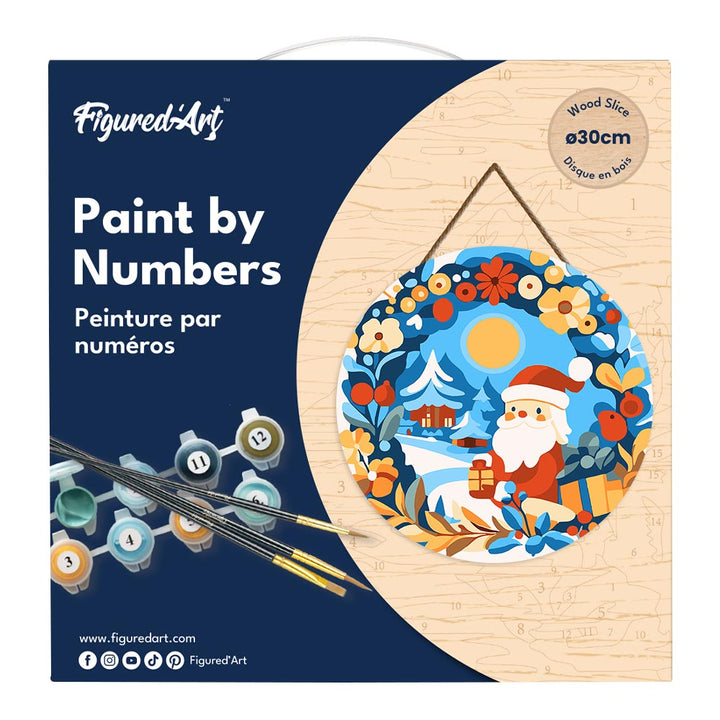 Malen nach Zahlen auf Holzscheibe –  Kranz und Weihnachtsmann