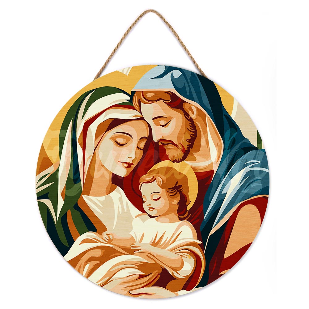 Malen nach Zahlen auf Holzscheibe – Heilige Familie