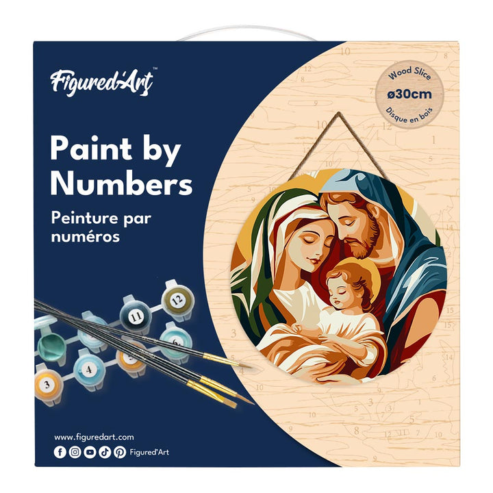 Malen nach Zahlen auf Holzscheibe – Heilige Familie