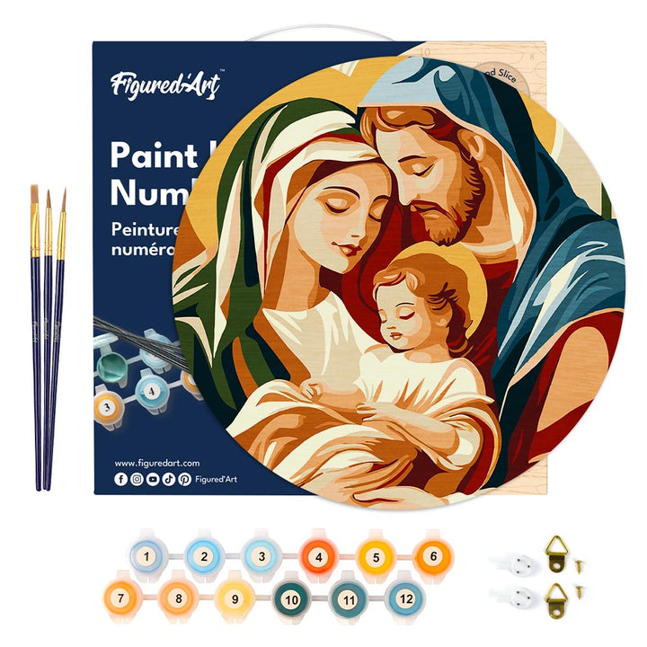 Malen nach Zahlen auf Holzscheibe – Heilige Familie