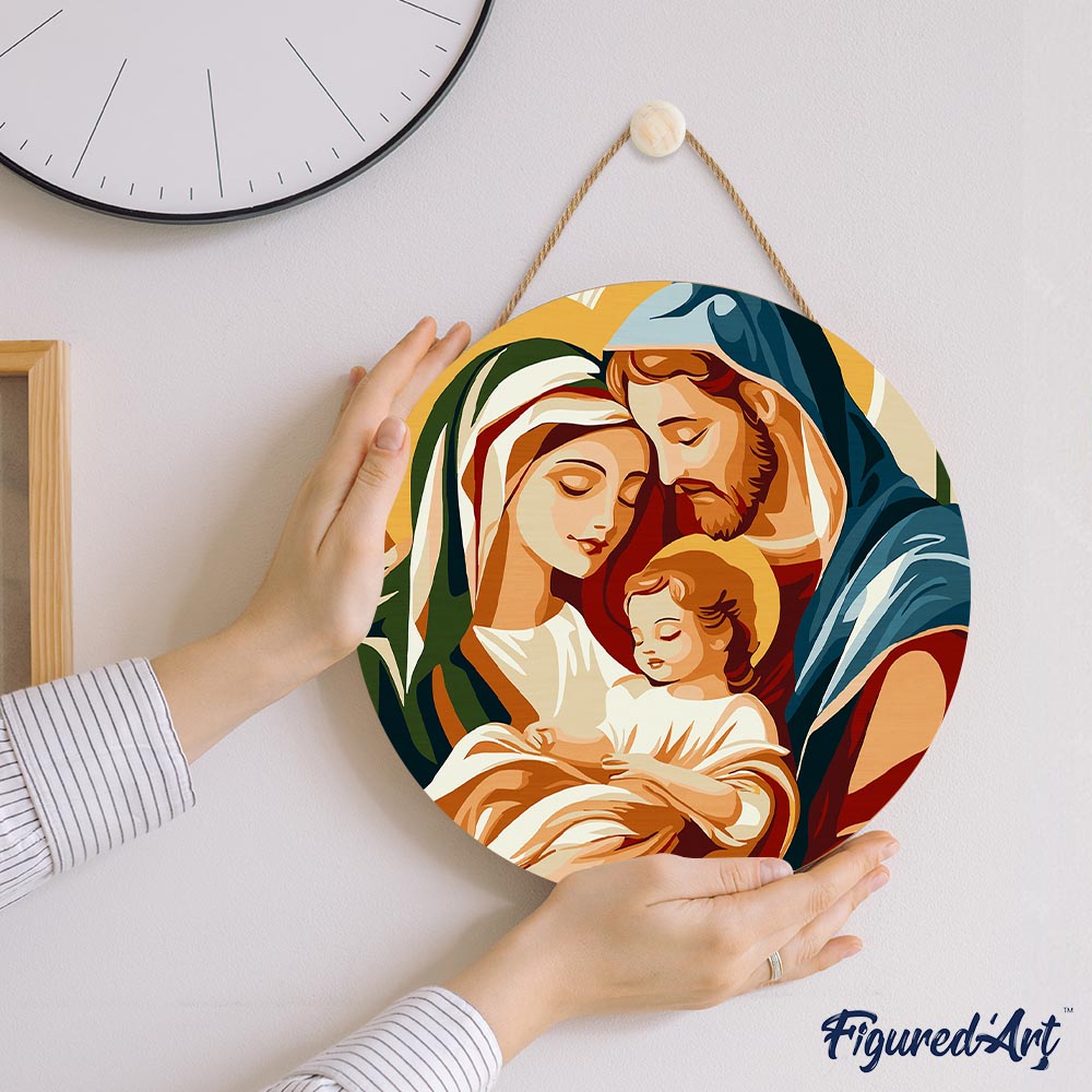 Malen nach Zahlen auf Holzscheibe – Heilige Familie - Kidis Art