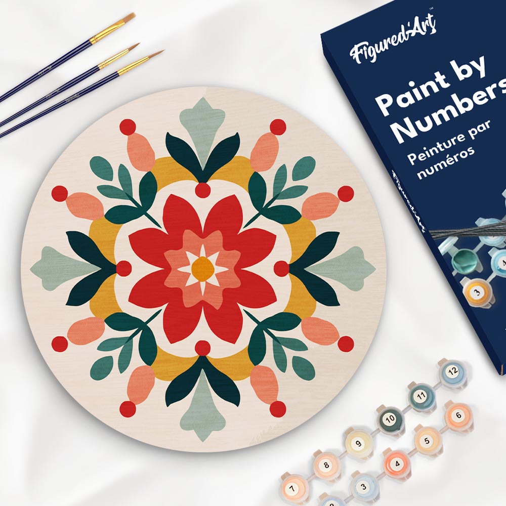 Malen nach Zahlen auf Holzscheibe – Wintermandala