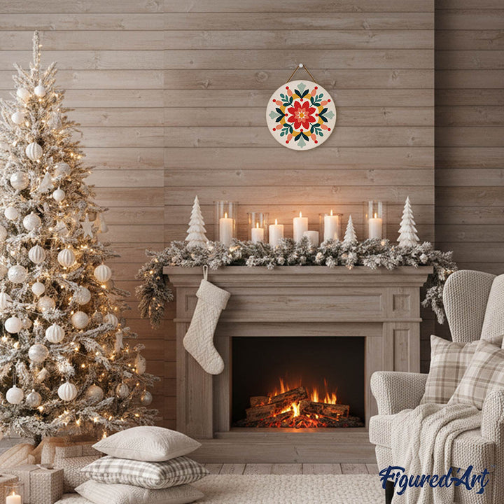 Malen nach Zahlen auf Holzscheibe – Wintermandala