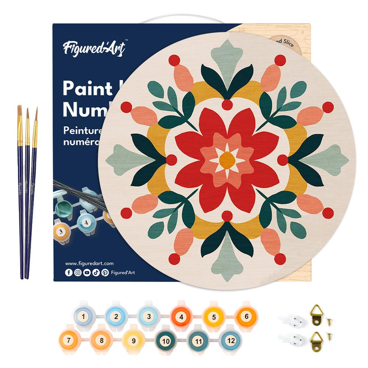 Malen nach Zahlen auf Holzscheibe – Wintermandala