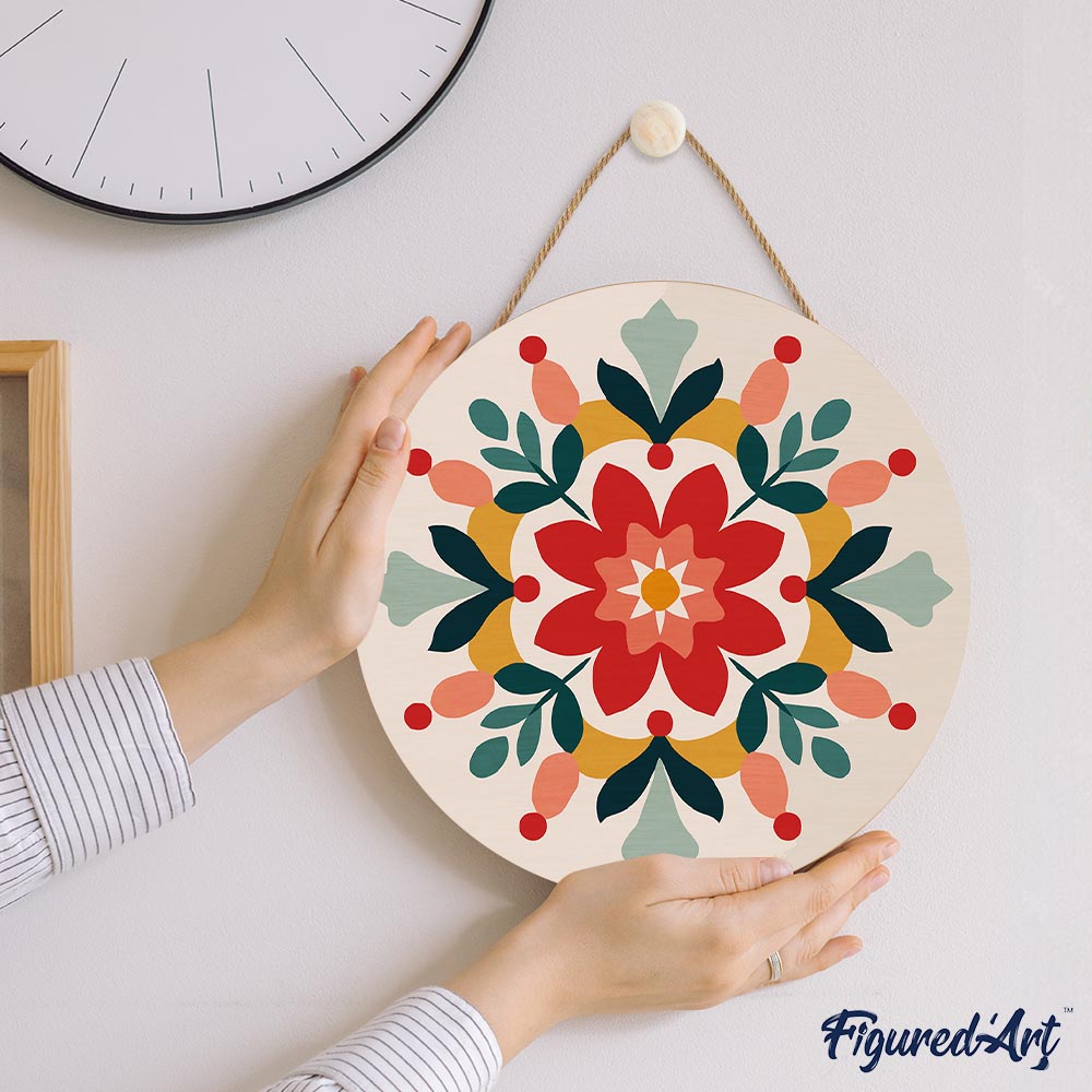 Malen nach Zahlen auf Holzscheibe – Wintermandala