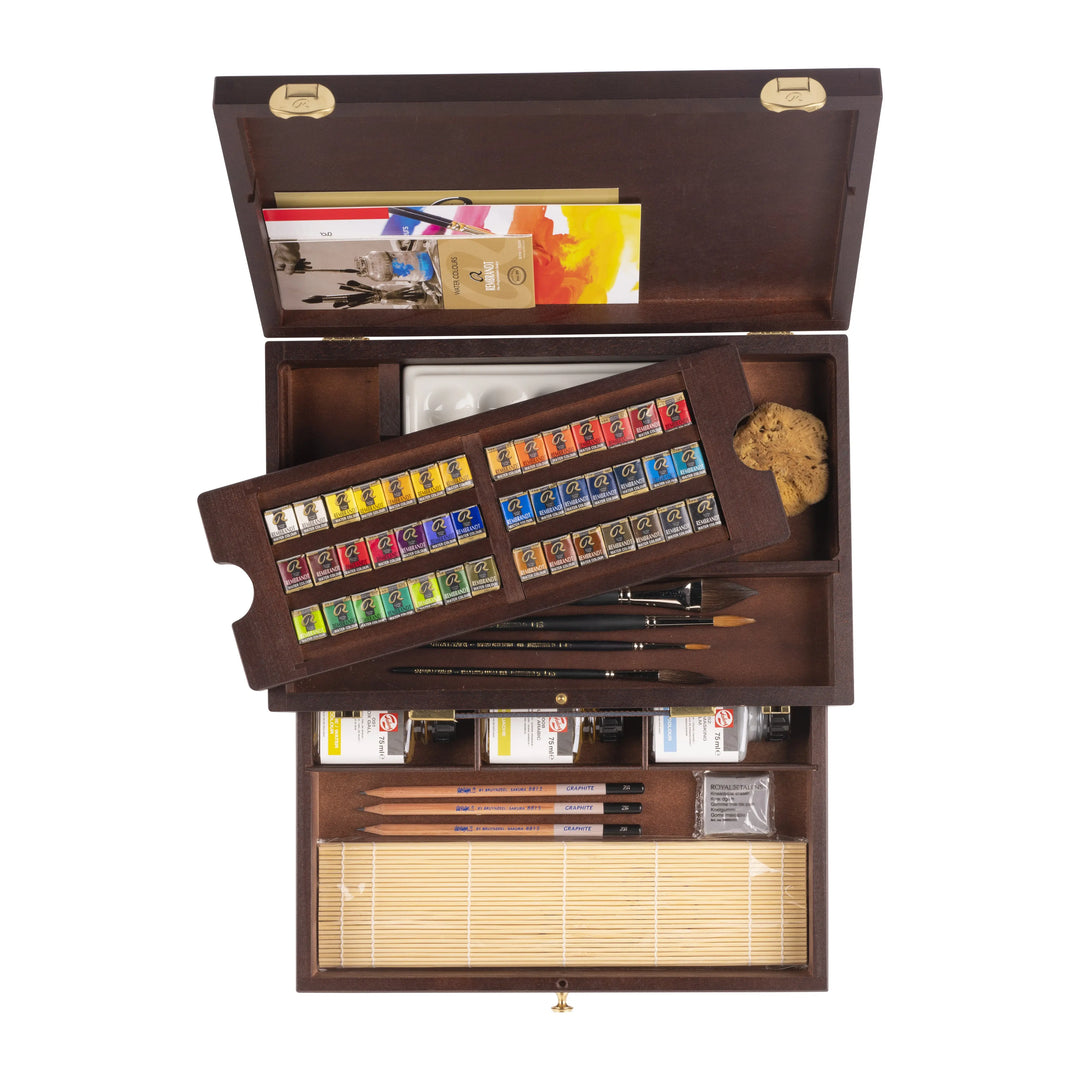 Rembrandt Aquarellfarben-Set im Holzkasten Master | 42 Näpfchen + Zubehör