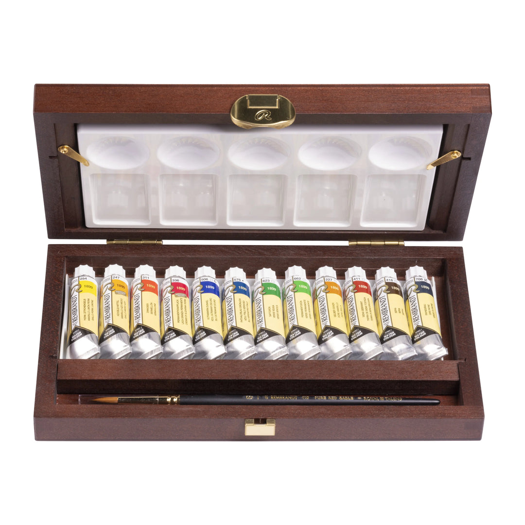 Rembrandt Aquarellfarben-Set im Holzkasten Traditional | 12 x 10-ml-Tuben + Zubehör