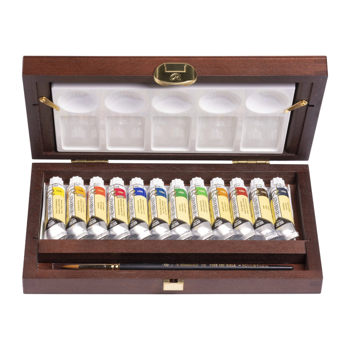 Rembrandt Aquarellfarben-Set im Holzkasten Traditional | 12 x 10-ml-Tuben + Zubehör