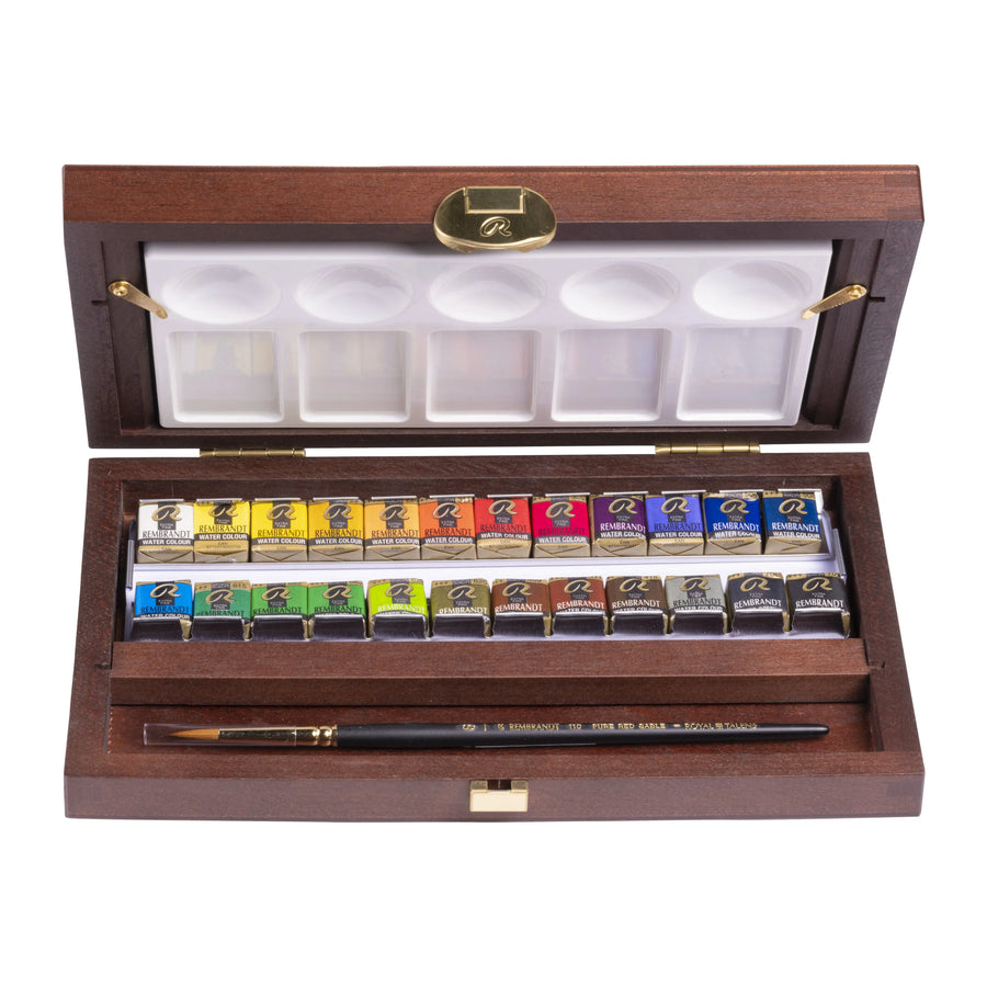 Rembrandt Aquarellfarben-Set im Holzkasten Traditional | 24 Näpfchen + Zubehör