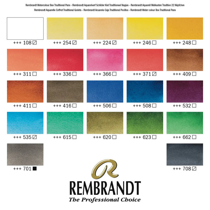 Rembrandt Aquarellfarben-Set im Holzkasten Traditional | 24 Näpfchen + Zubehör Rembrandt