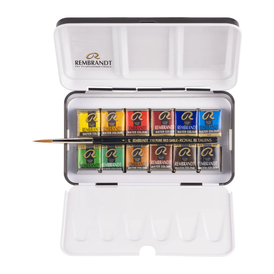 Rembrandt Aquarellfarben-Set im Metalletui | 12 Näpfchen + Pinsel