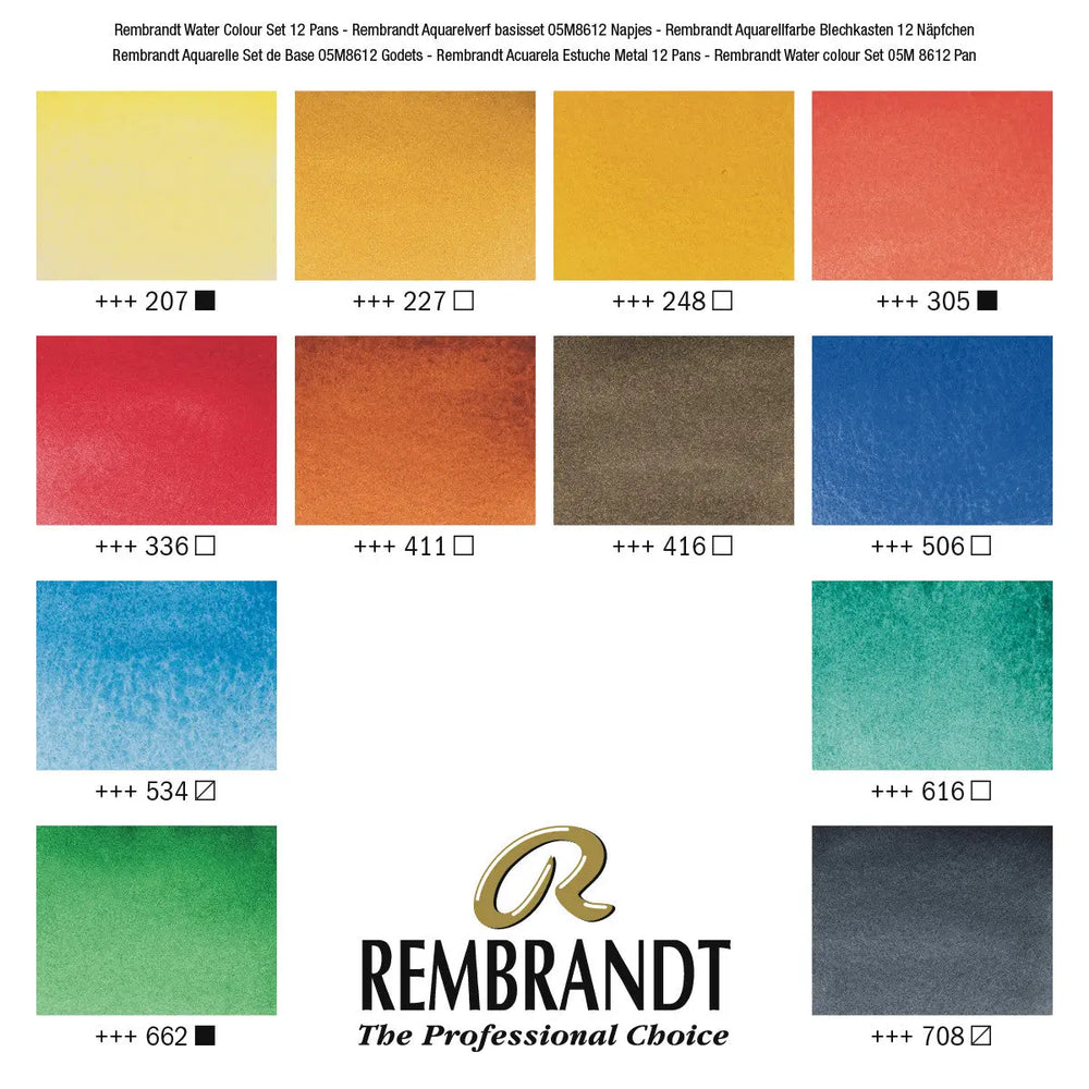 Rembrandt Aquarellfarben-Set im Metalletui | 12 Näpfchen + Pinsel Rembrandt