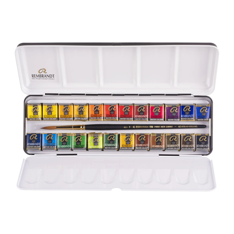 Rembrandt Aquarellfarben-Set im Metalletui | 24 Näpfchen + Pinsel