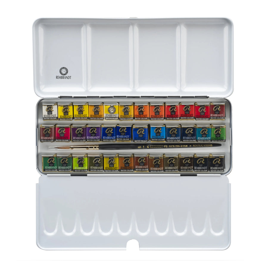Rembrandt Aquarellfarben-Set im Metalletui | 36 Näpfchen + Pinsel