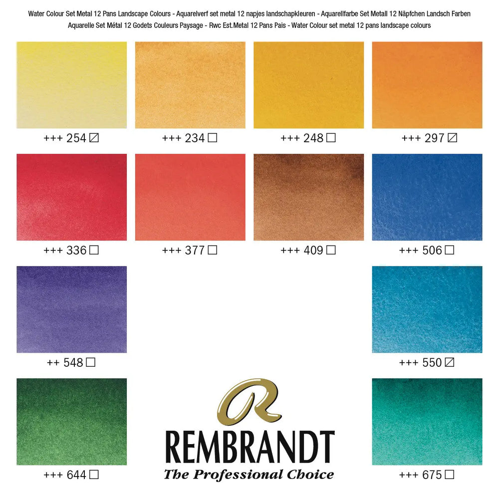 Rembrandt Aquarellfarben-Set im Metalletui für Landschaften I 12 Näpfchen + Pinsel Rembrandt