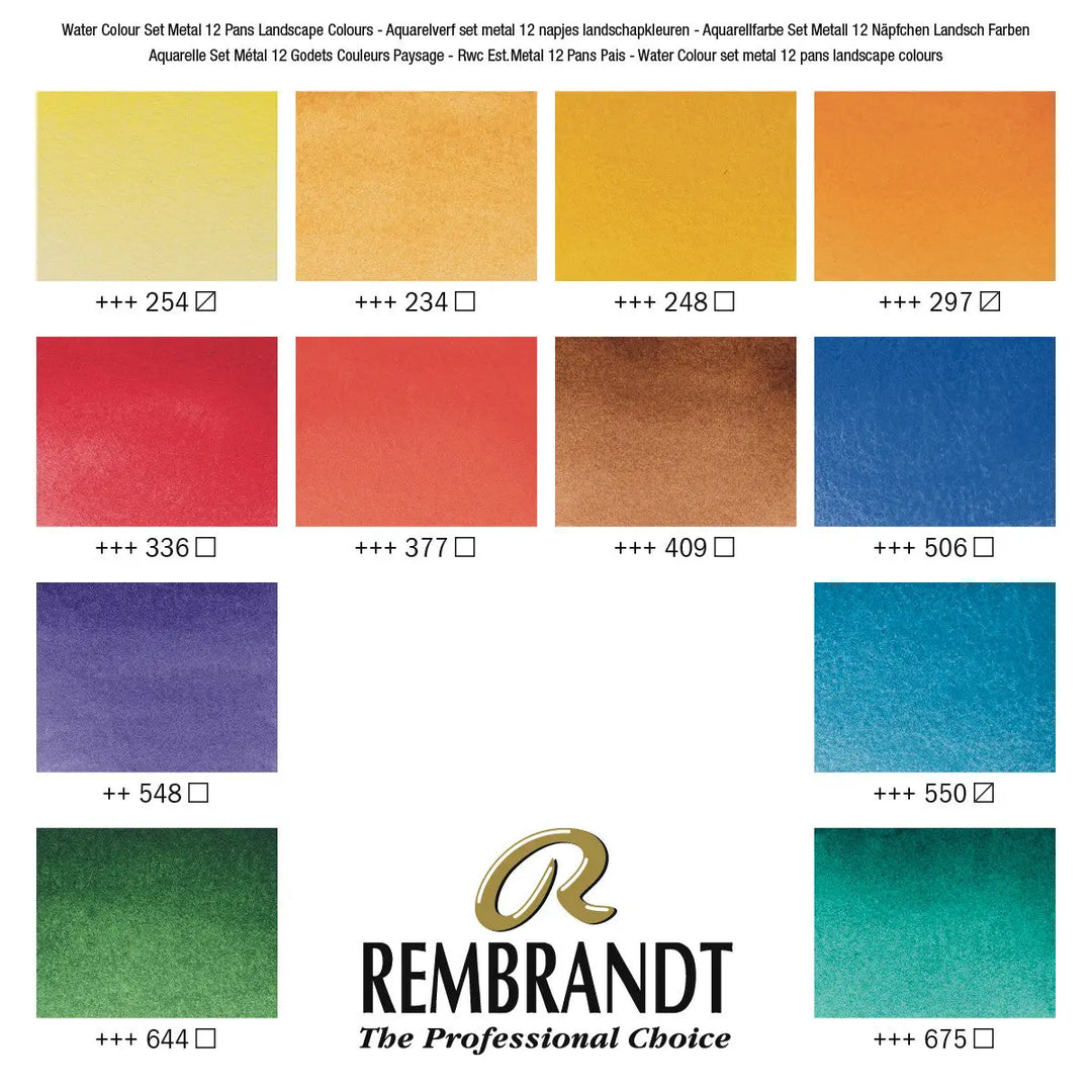 Rembrandt Aquarellfarben-Set im Metalletui für Landschaften I 12 Näpfchen + Pinsel Rembrandt