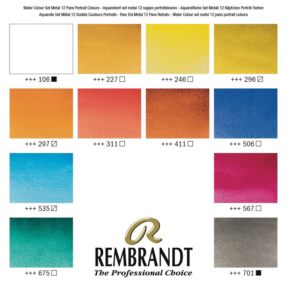 Rembrandt Aquarellfarben-Set im Metalletui für Porträts I 12 Näpfchen + Pinsel Rembrandt