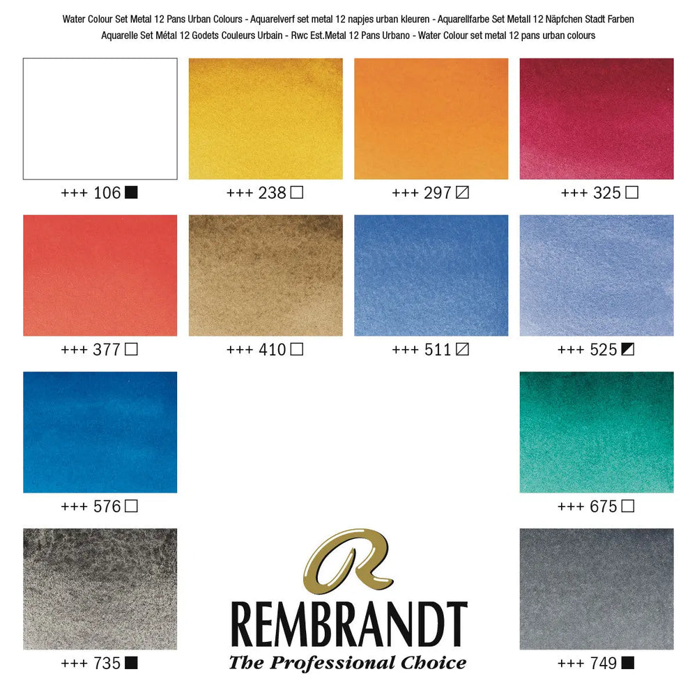 Rembrandt Aquarellfarben-Set im Metalletui für Stadtlandschaften I 12 Näpfchen + Pinsel Rembrandt