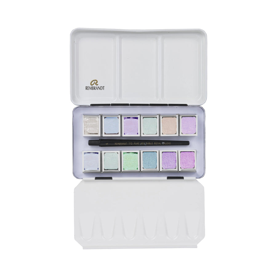 Rembrandt Aquarellfarben-Set im Metalletui mit Spezialeffekt-Farben | 12 Näpfchen + Pinsel