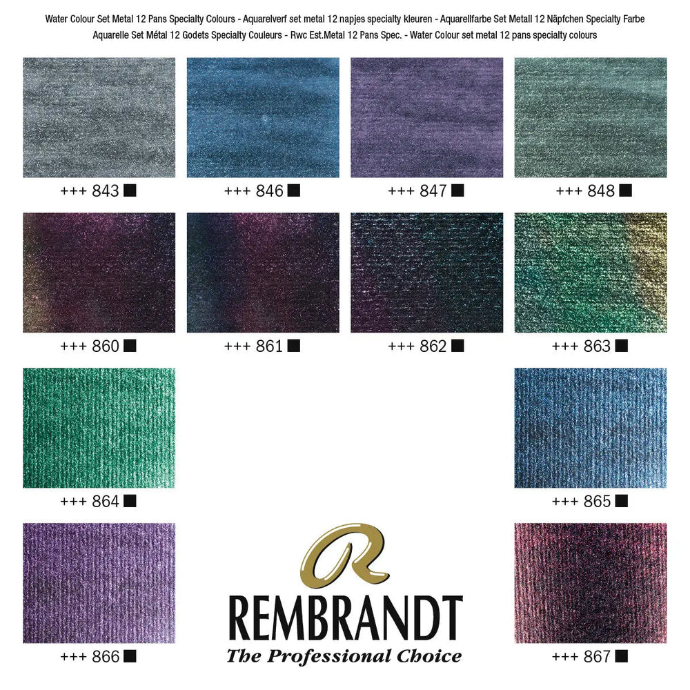 Rembrandt Aquarellfarben-Set im Metalletui mit Spezialeffekt-Farben | 12 Näpfchen + Pinsel Rembrandt