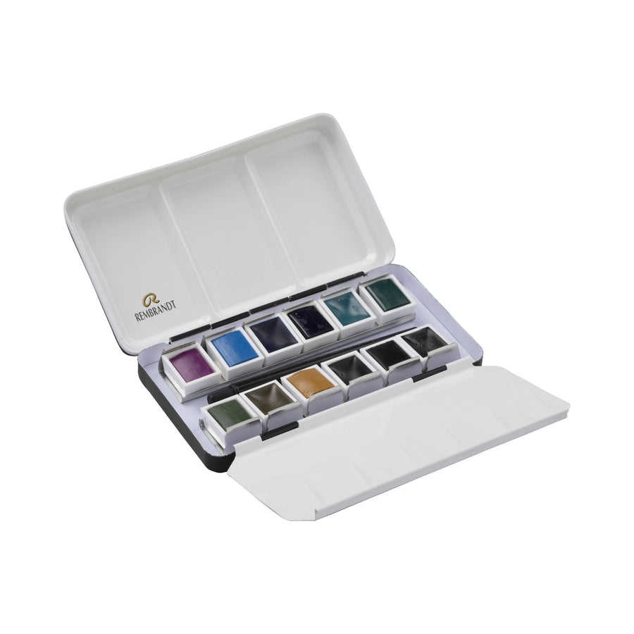 Rembrandt Aquarellfarben-Set im Metalletui mit granulierenden Farben | 12 Näpfchen + Pinsel