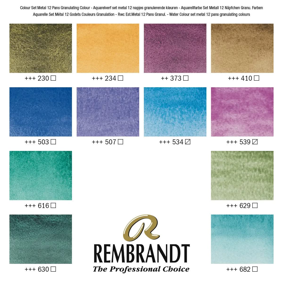 Rembrandt Aquarellfarben-Set im Metalletui mit granulierenden Farben | 12 Näpfchen + Pinsel - Kidis Art