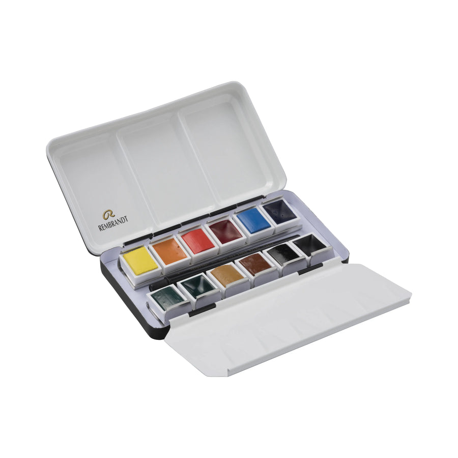 Rembrandt Aquarellfarben-Set im Metalletui mit monopigmentierte Farbauswahl I 12 Näpfchen + Pinsel